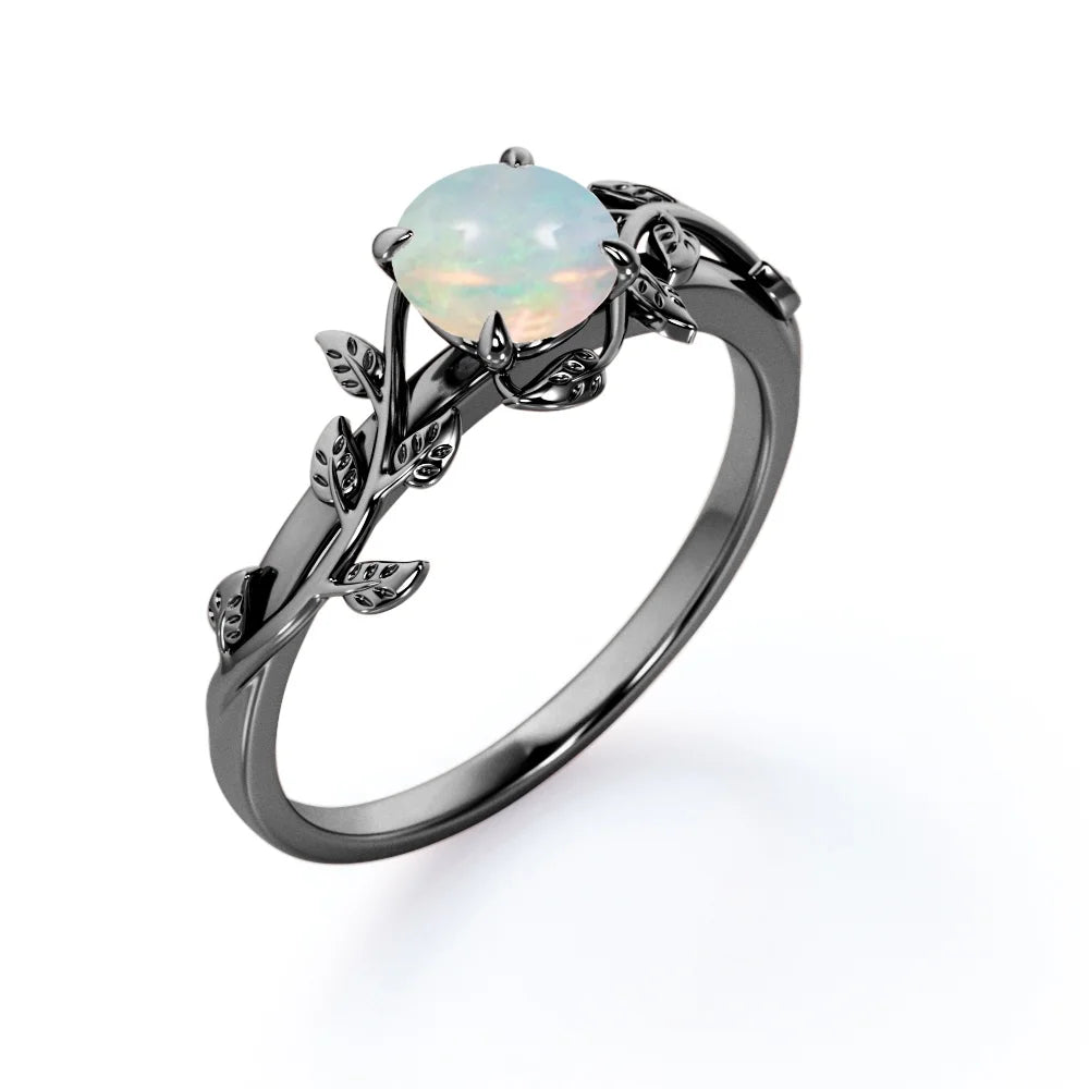 18K Black Gold Plating Over Silver Opal Engagement Ring T88484