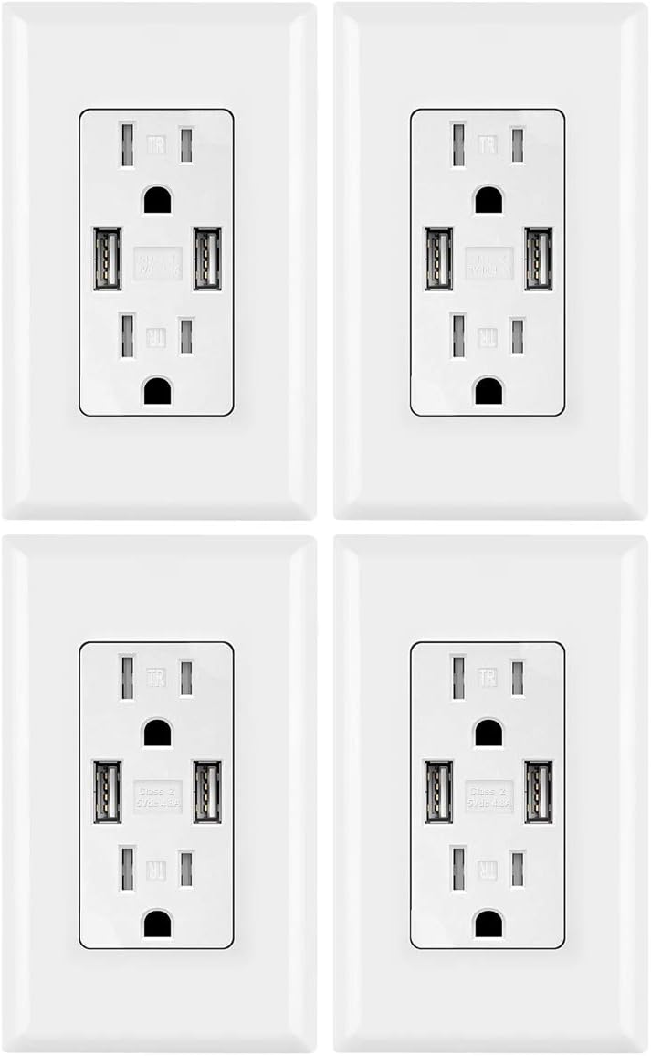 White 4.8A USB Outlet Duplex Receptacle 15 Amp, Pack of 2 H6136