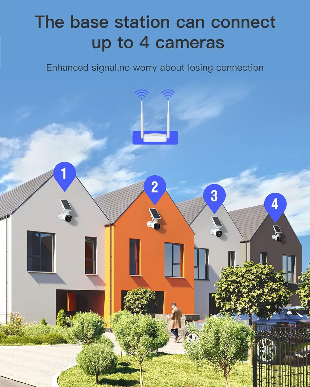 3MP Solar Security Camera System Wireless Outdoor WiFi with 2-Way Audio Night Vision IP65 Waterproof (Includes Base Station & 3 Solar Cameras) P899