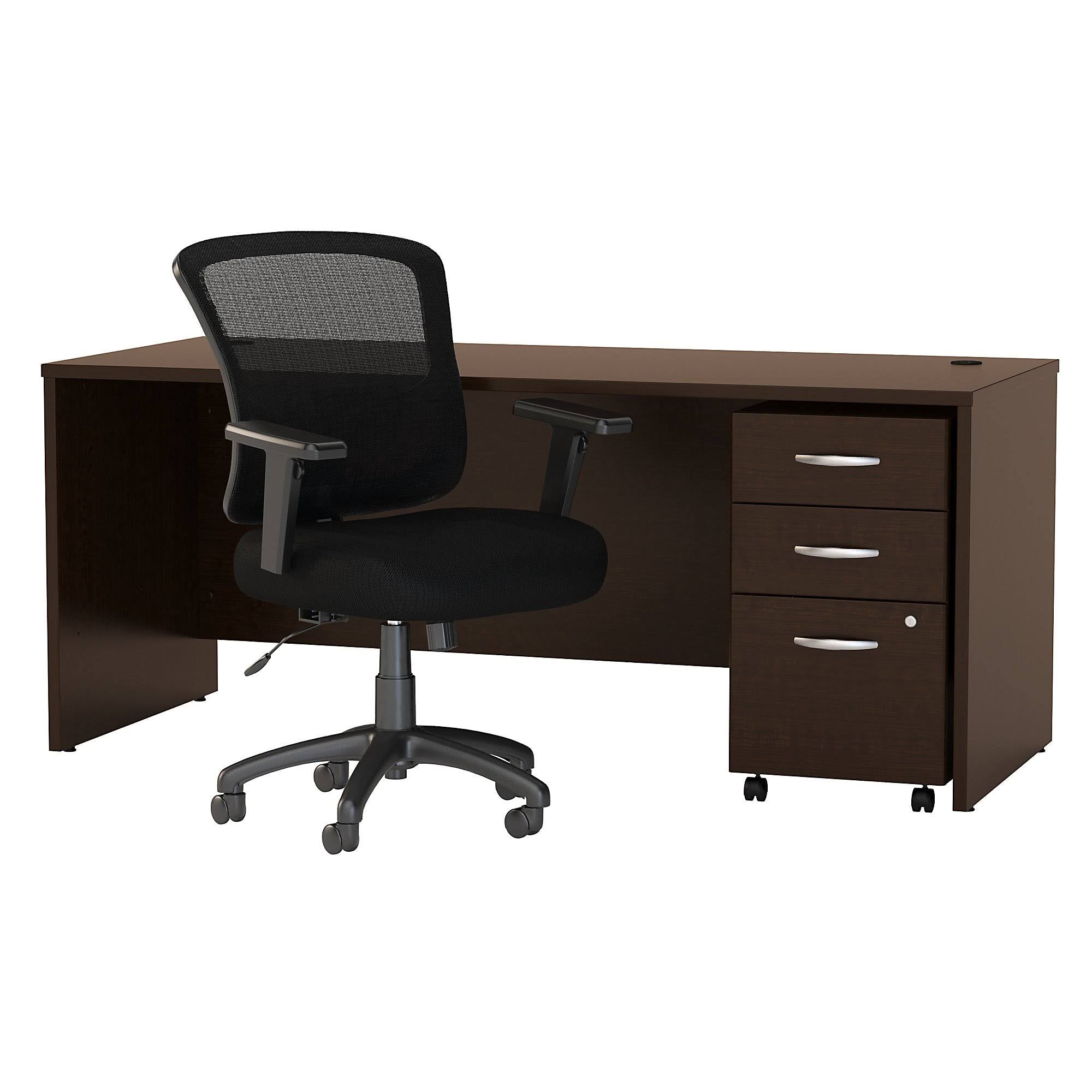 Office Desk with Mobile File Cabinet and Mid Back Executive Chair in Mocha Cher P9025