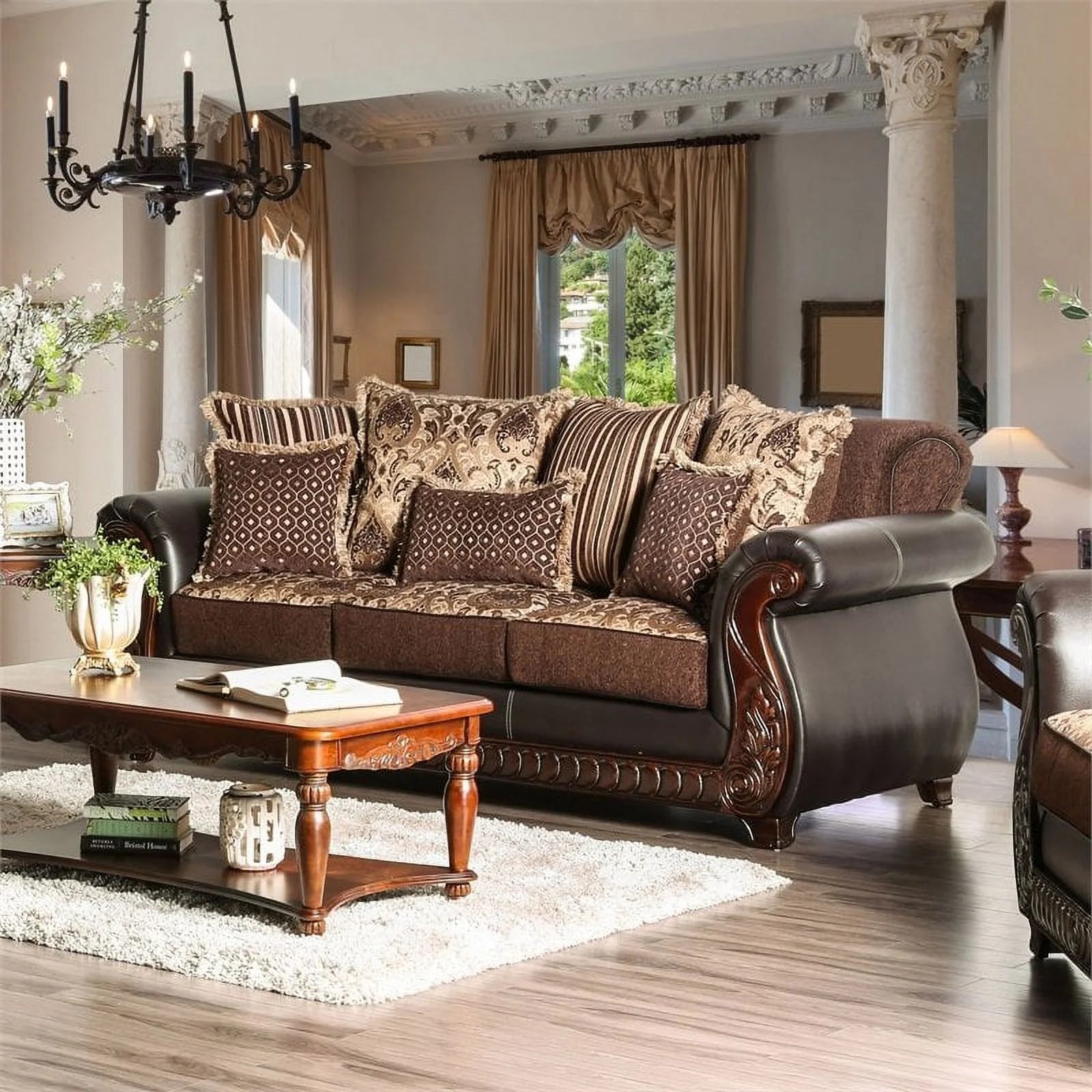 Dark Brown Faux Leather 2-Piece Sofa Set J41433