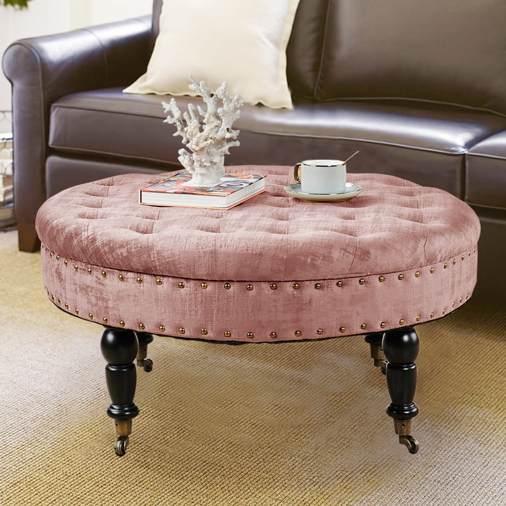Textured Velvet Round Ottoman J43689