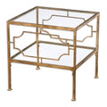 Gold Leafed Metal and Clear Tempered Glass Cubed Accent End Table K13734