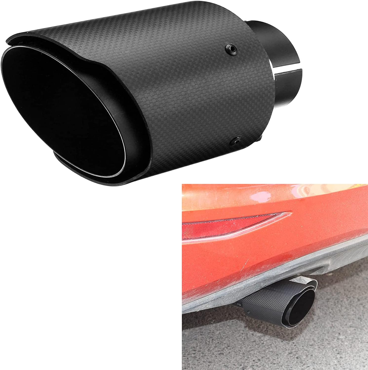 2.5 Inlet Exhaust Tip Muffler Stainless Steel and Glossy Carbon Fiber Car Tail Pipe, Outlet 89mm Pack of 2 U397