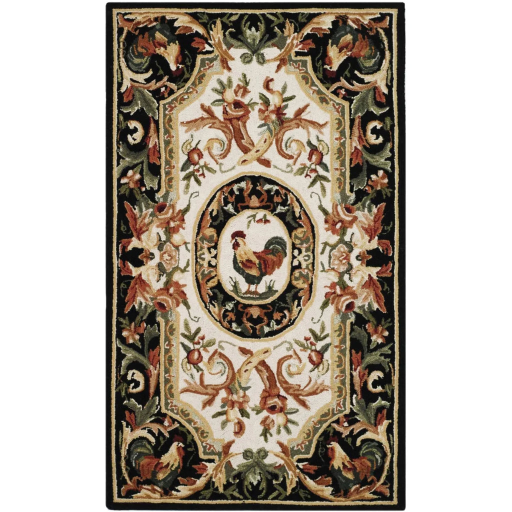 Ivory/Black Wool Novelty Area Rug S3415