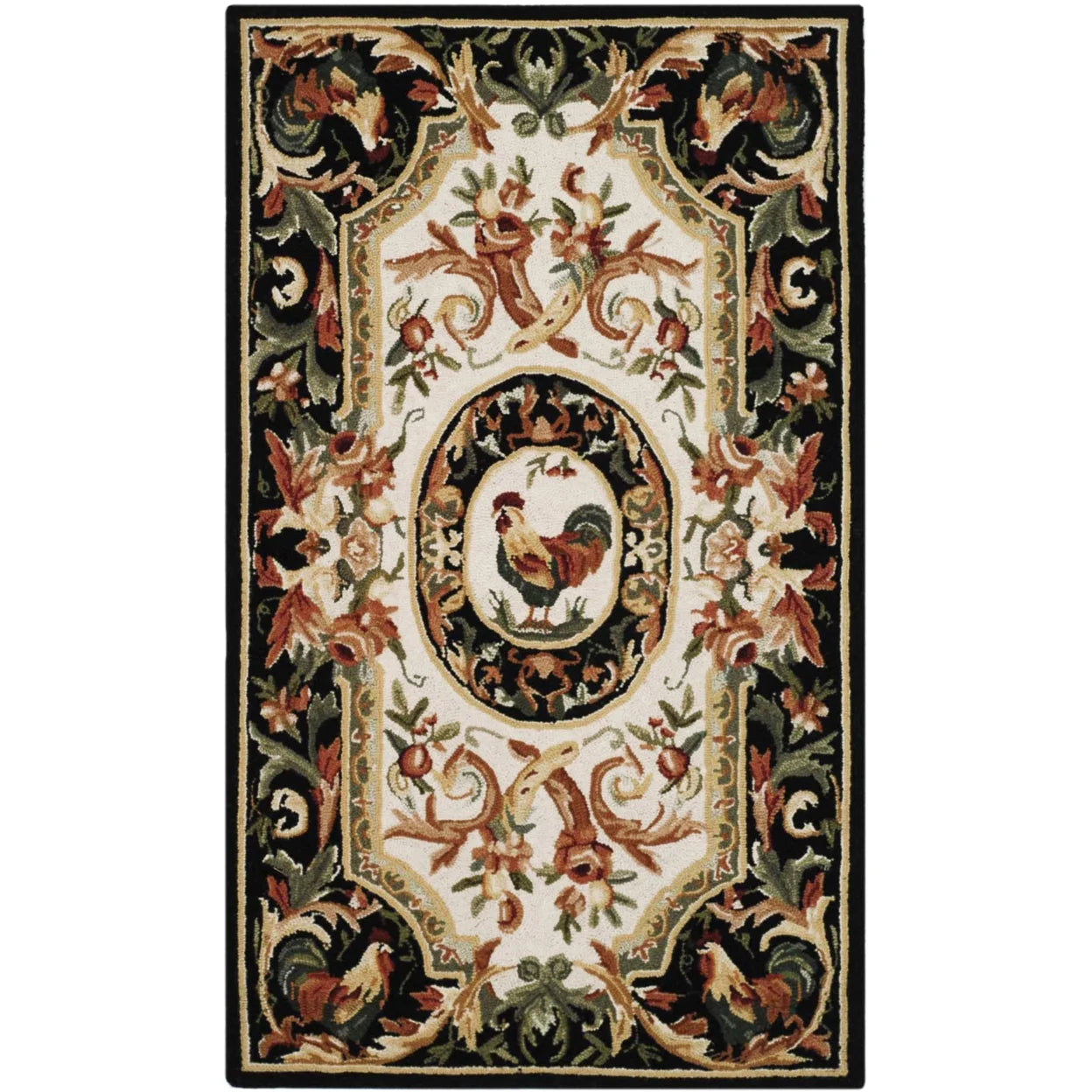 Ivory/Black Wool Novelty Area Rug S3415