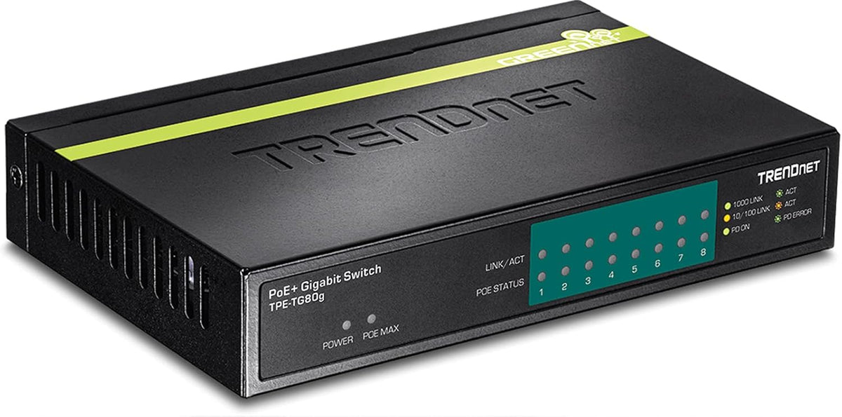 8-Port Gigabit PoE+ Switch, 123W PoE Power Budget, 16 Gbps Switching Capacity, Metal, Black Y7899