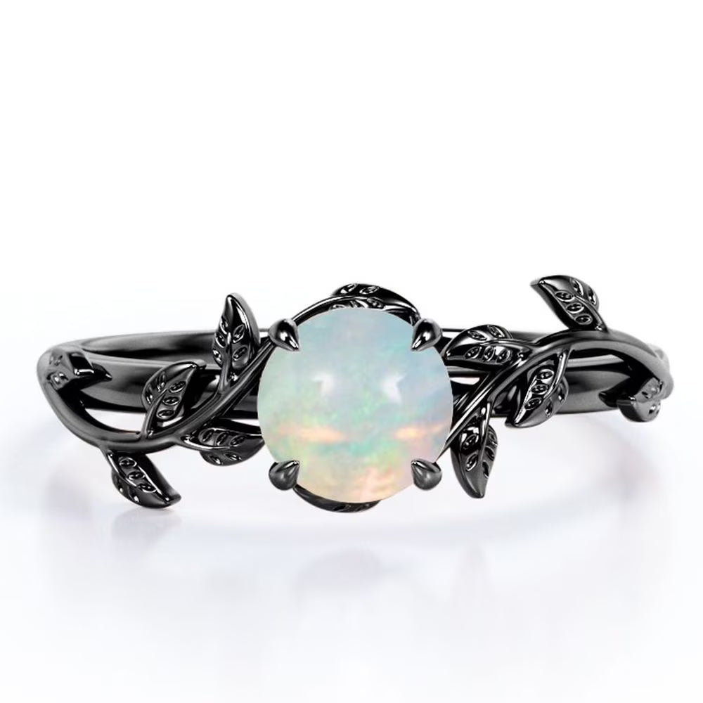 18K Black Gold Plating Over Silver Opal Engagement Ring T88484
