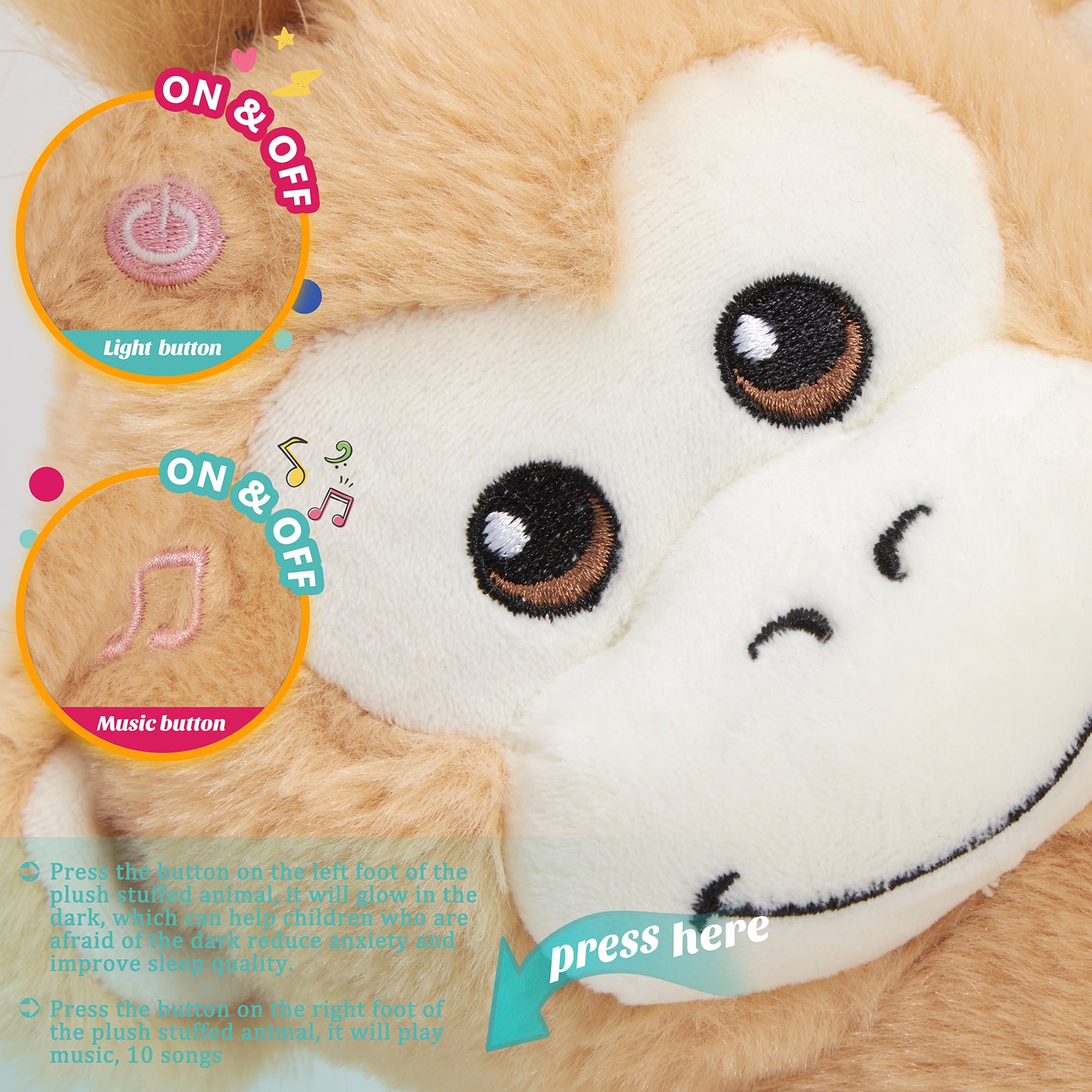 12'' Musical LED Monkey Stuffed Animal Plush Toy O9380