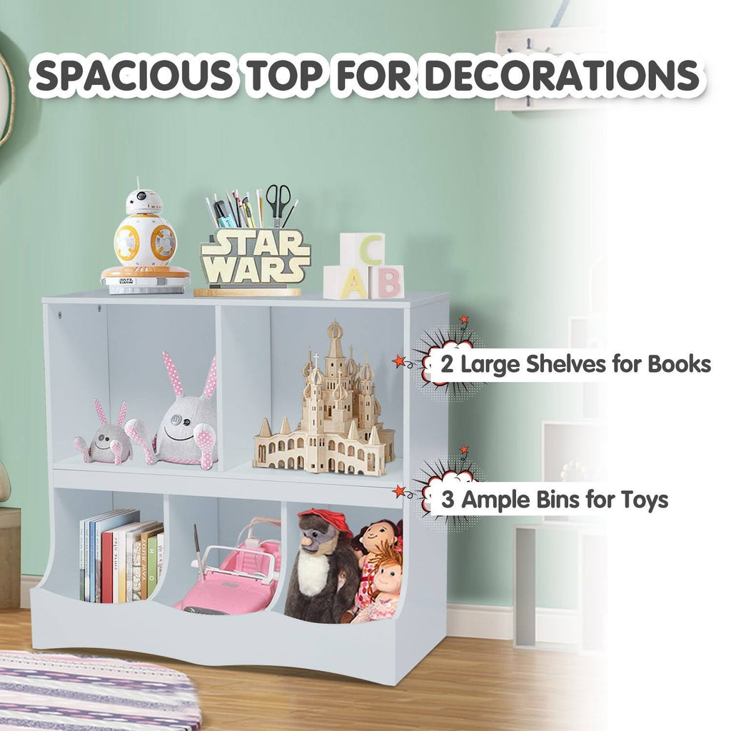 Kids Multi-Bin Storage Organizer Cabinet Bookcase with 2 Shelf and 3 Bin Cubby Unit N3334