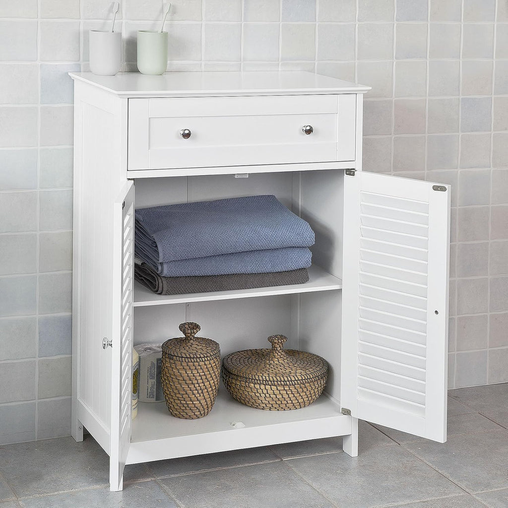 White Bathroom Vanity Set with Drawer and Double Shutter Door F133051