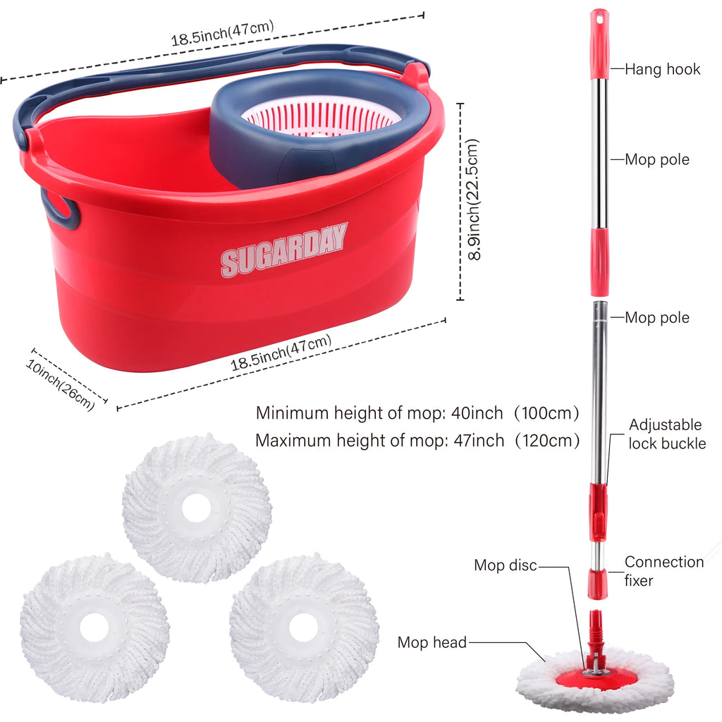 Red Spin Mop and Bucket System with Wringer Set T360520