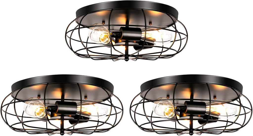 3 Pack Semi Flush Mount Ceiling Light, 3 Lights Metal Cage Light Fixture W901690
