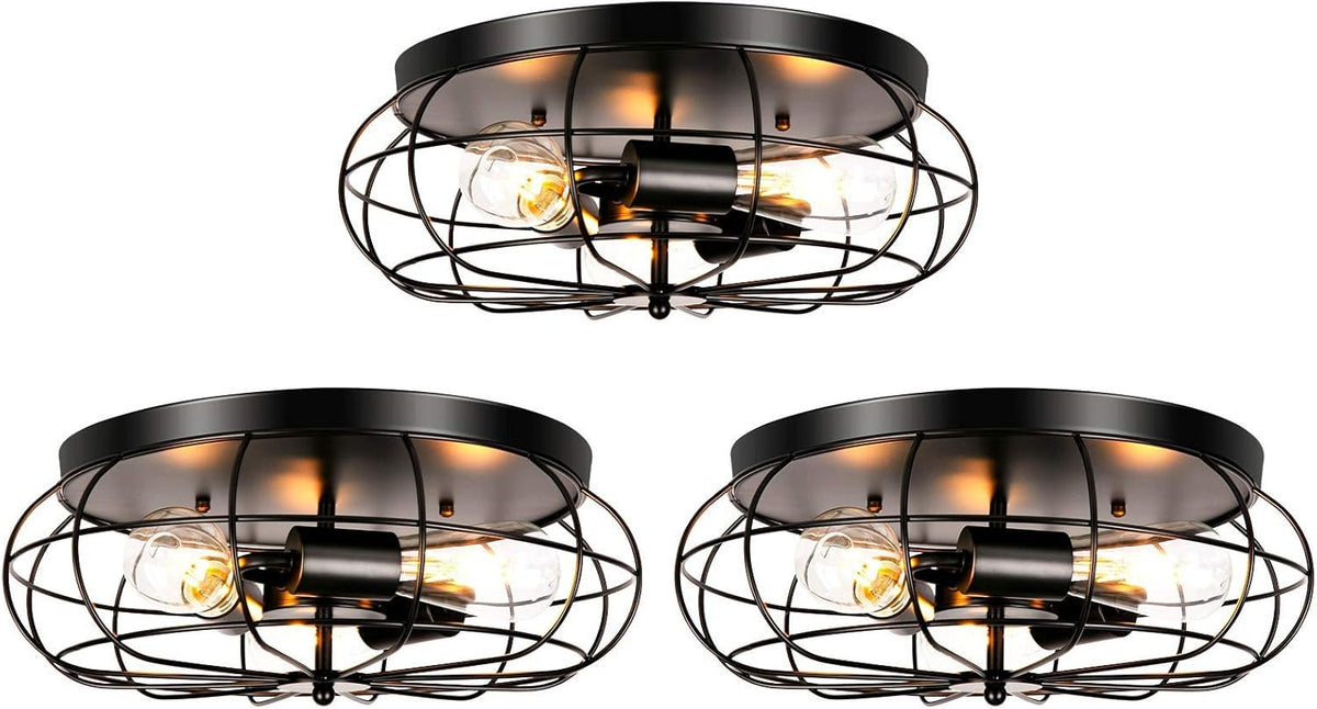 3 Pack Semi Flush Mount Ceiling Light, 3 Lights Metal Cage Light Fixture W901690