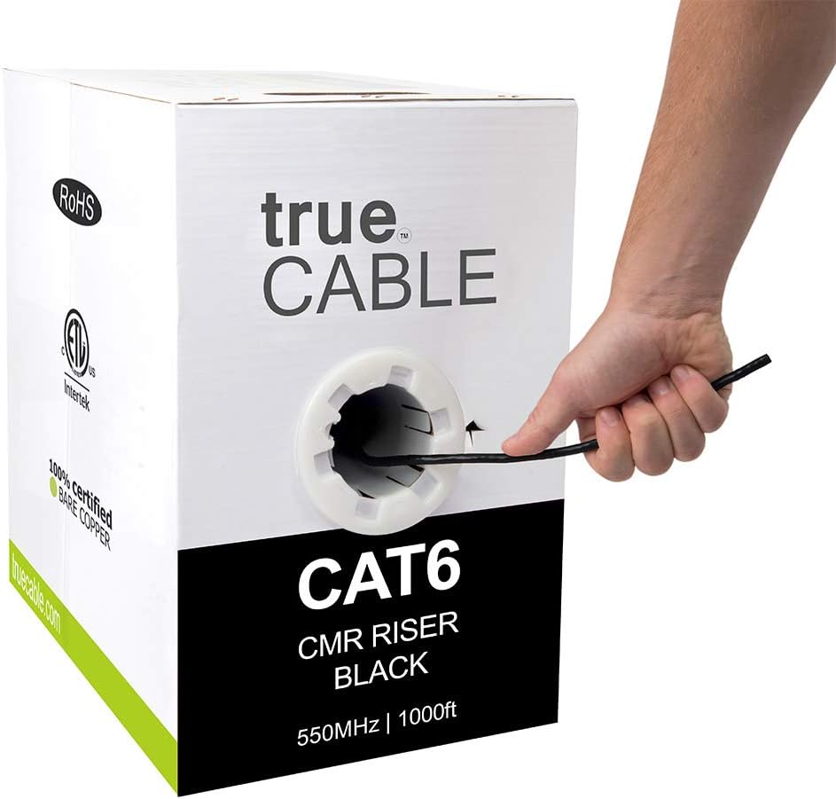 Cat6 Riser 1000ft Yellow 23AWG 4 Pair Solid Bare Copper Bulk Ethernet Cable D215