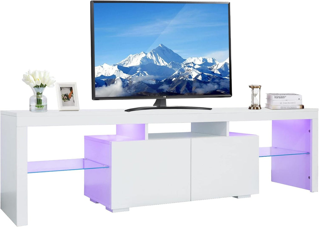 White High Gloss TV Stand with LED Lights and Storage Drawers H80833
