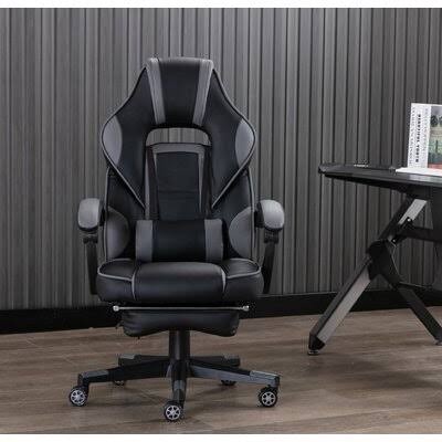 Black/Gray Faux Leather Swiveling PC Game Chair with Footrest B4486