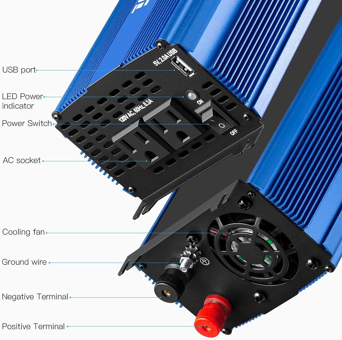3000W Power Inverter DC12V to 110V AC Car Inverter with 4AC Outlets 2USB Port E6688