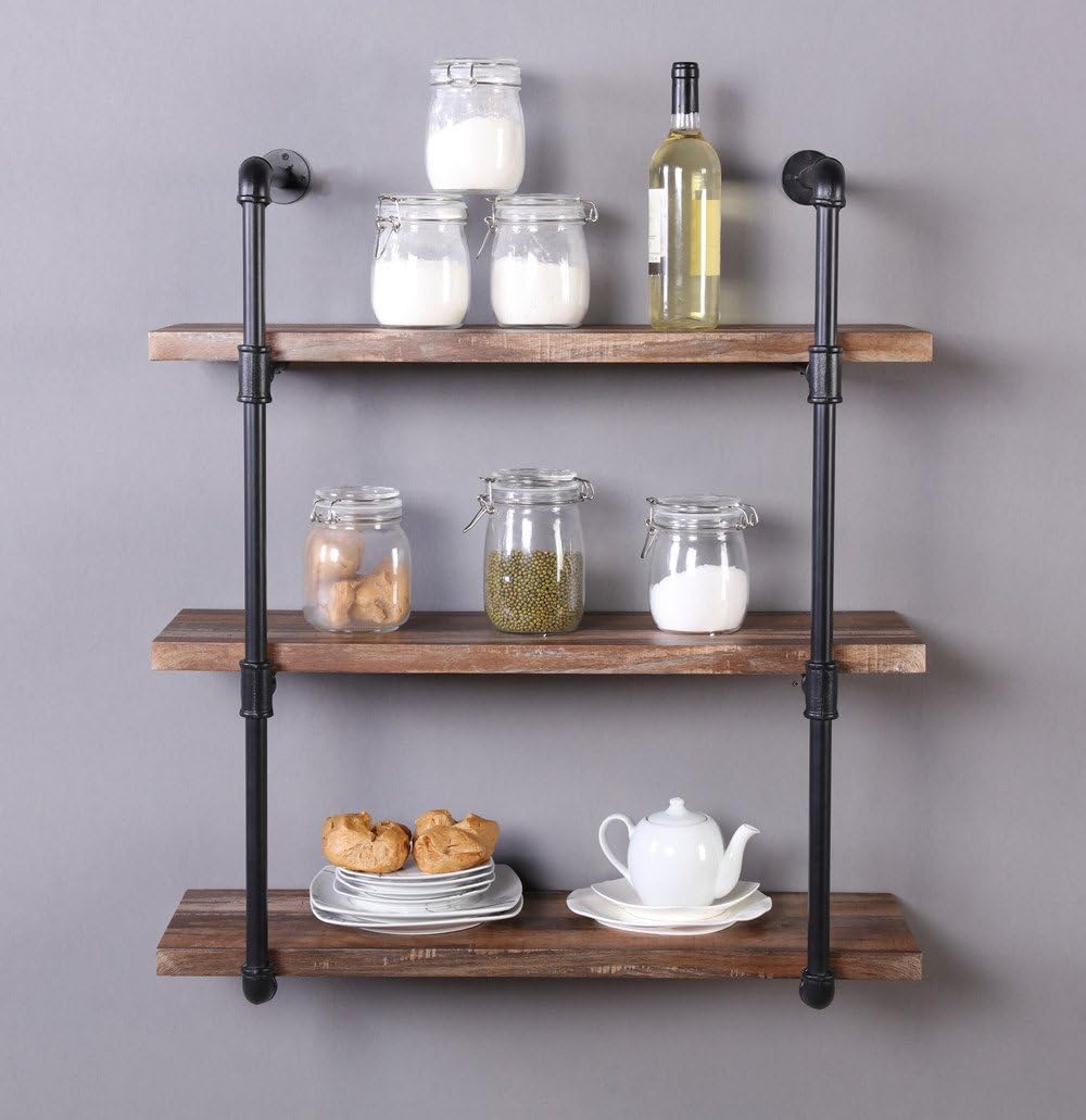 31.5-Inch 3-Shelf Metal Bookcases, Retro Brown K4684