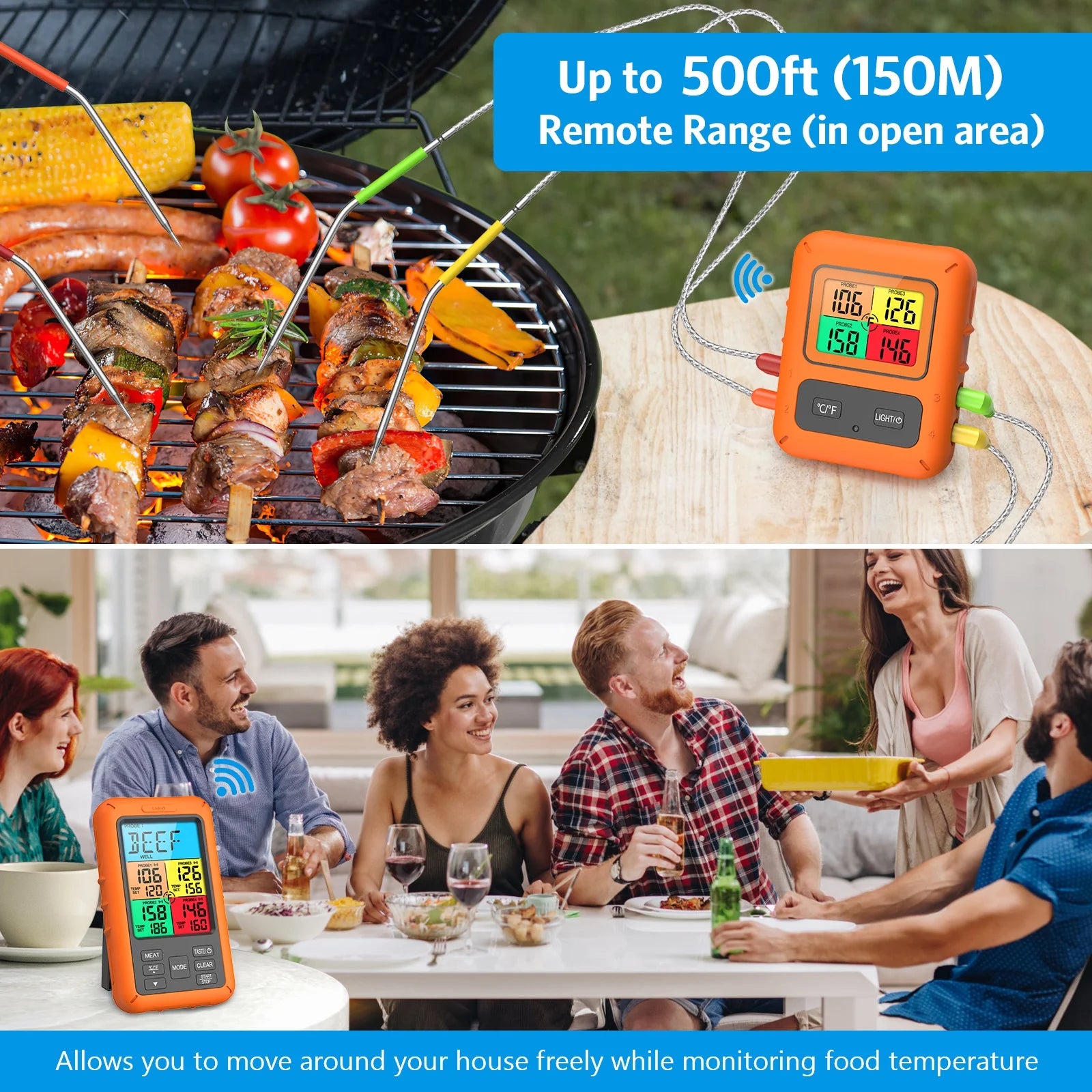 Wireless Meat Thermometer with 4 Meat Probes B864356