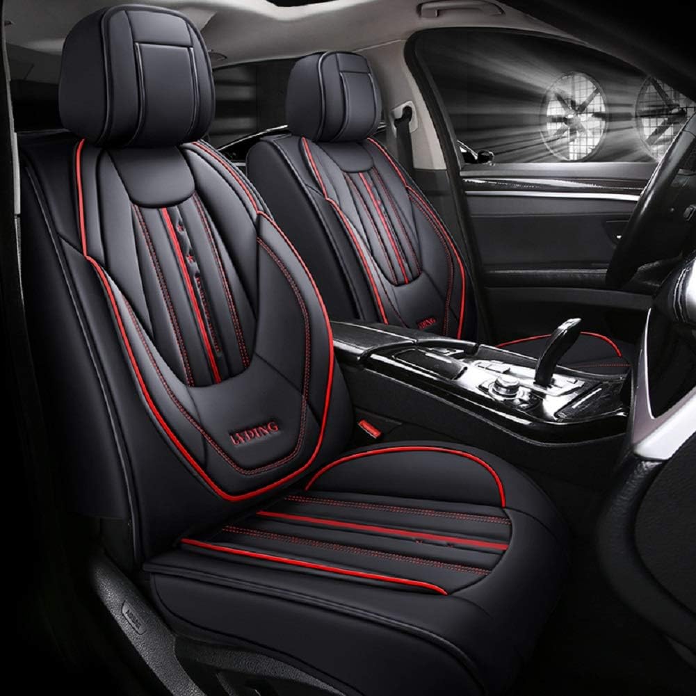 Black-Red PU Leather Car Seat Covers 5 Seats Full Set J51902