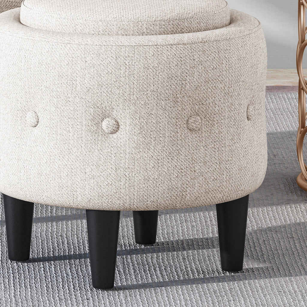 Petite Tufted Fabric Chair and Ottoman Set, Light Blue and Dark Brown J681421