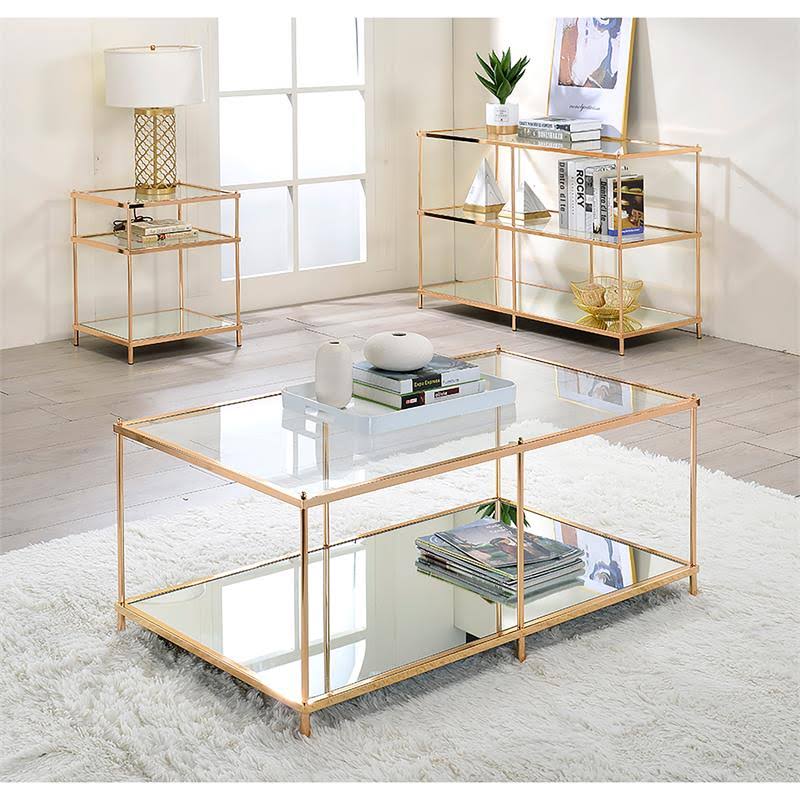 Metal and Clear Glass Top Console Table in Champagne J429158