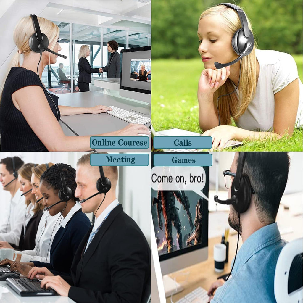 USB Headset with Microphone Noise Cancelling, Wired 3.5mm, Pack of 2 C410