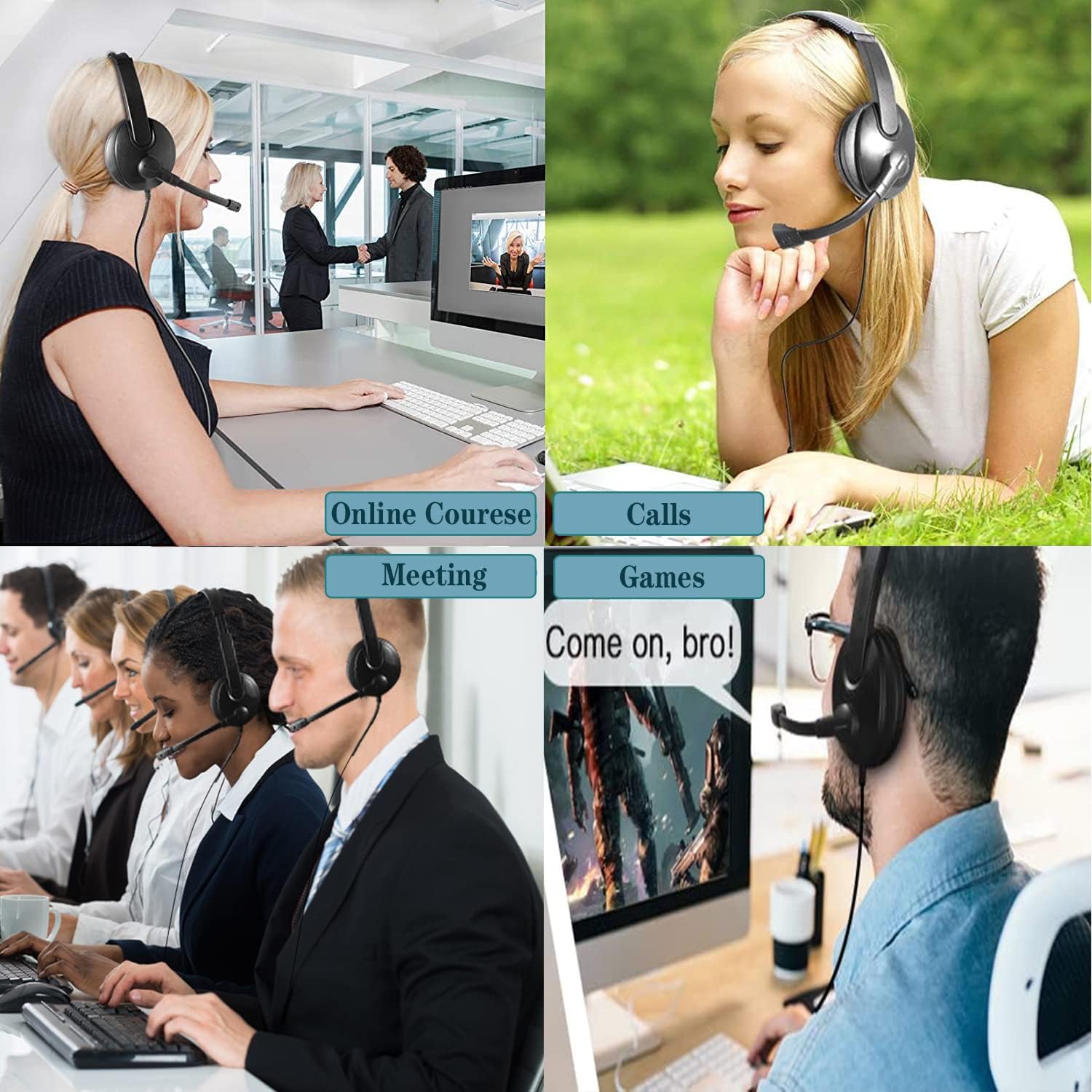 USB Headset with Microphone Noise Cancelling, Wired 3.5mm, Pack of 2 C410