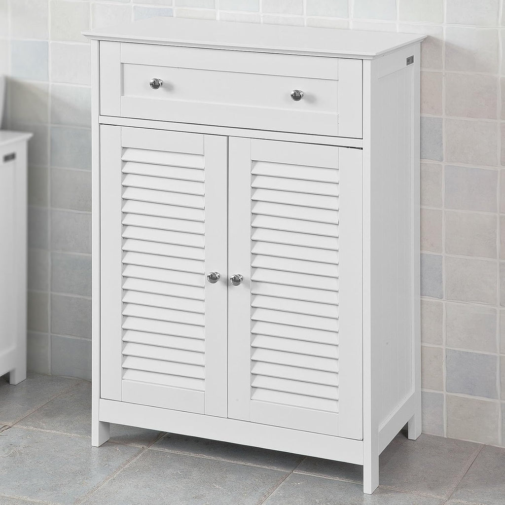 White Bathroom Vanity Set with Drawer and Double Shutter Door F133051