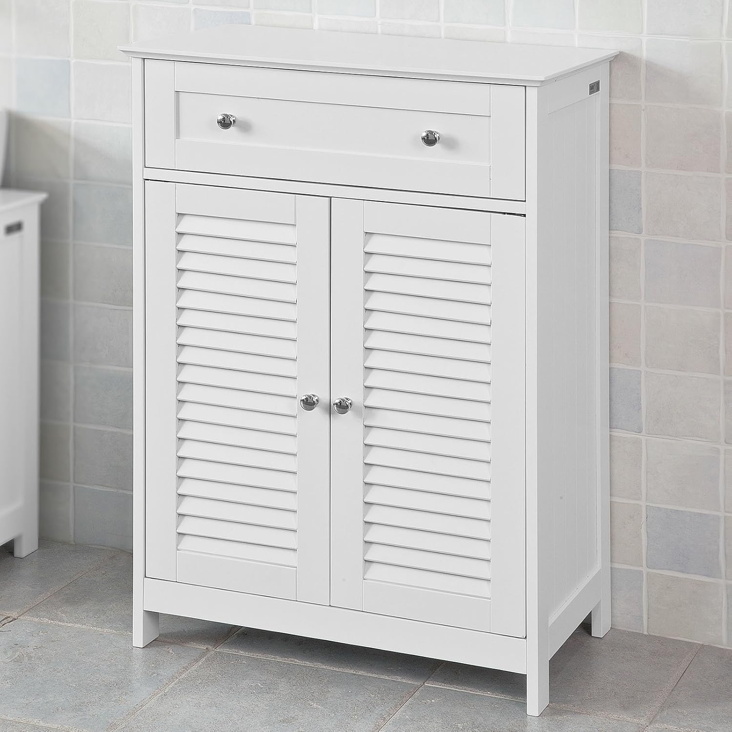 White Bathroom Vanity Set with Drawer and Double Shutter Door F133051