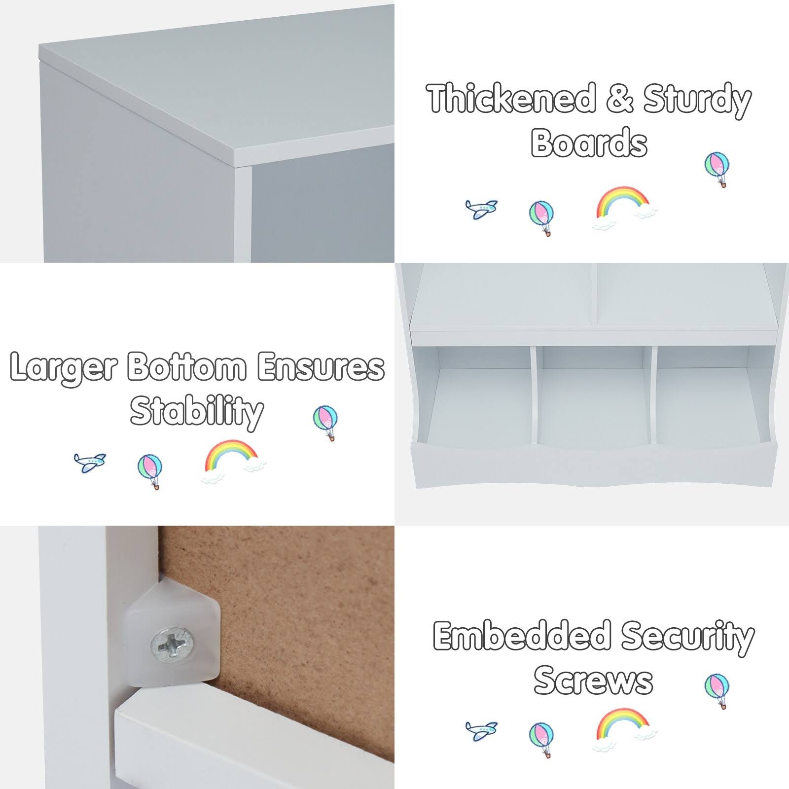 Kids Multi-Bin Storage Organizer Cabinet Bookcase with 2 Shelf and 3 Bin Cubby Unit N3334