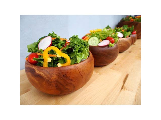 Set of 4 Acacia Wood Round Serving Bowl P200