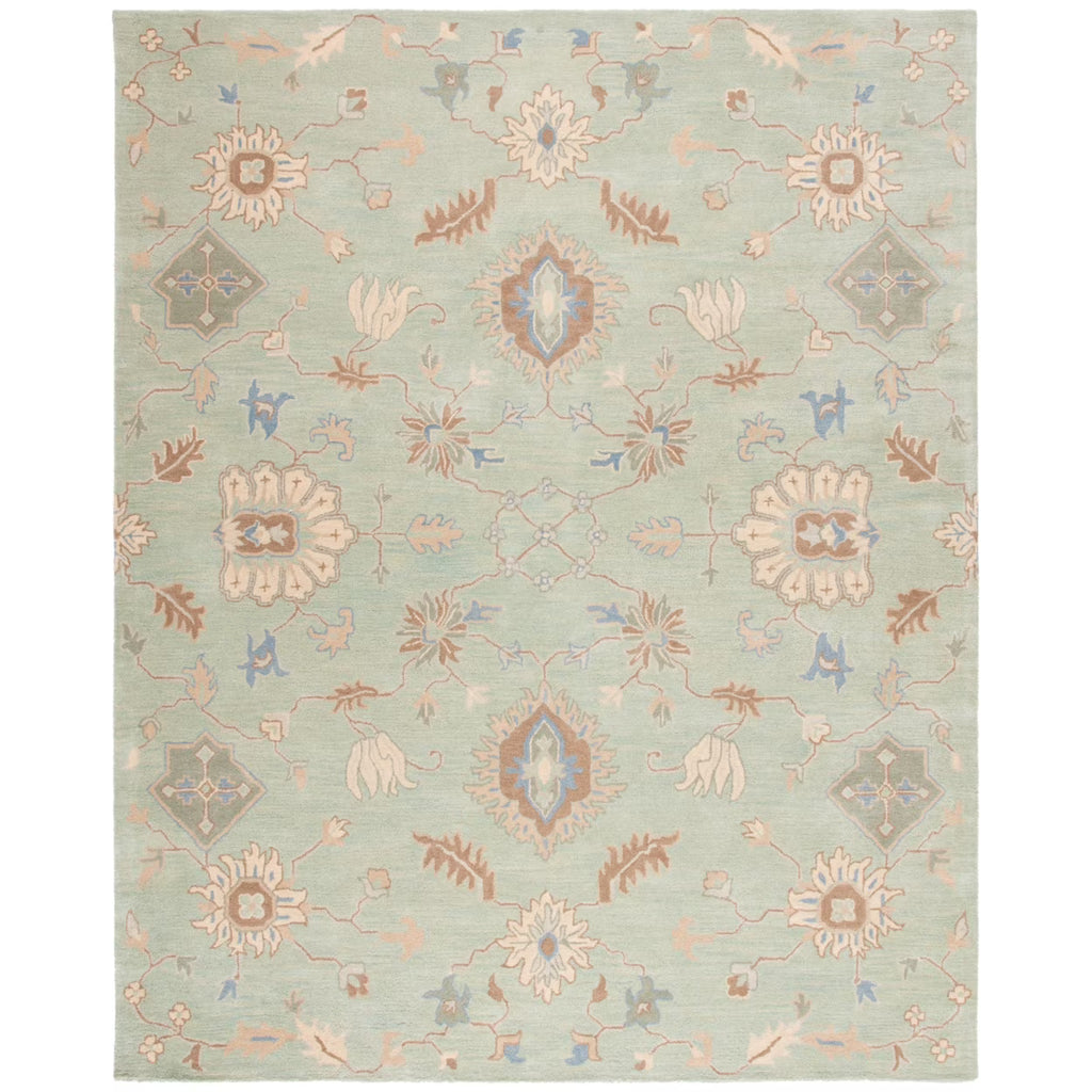 Floral Wool Area Rug, Light Green, 7' x 7' Square J327274