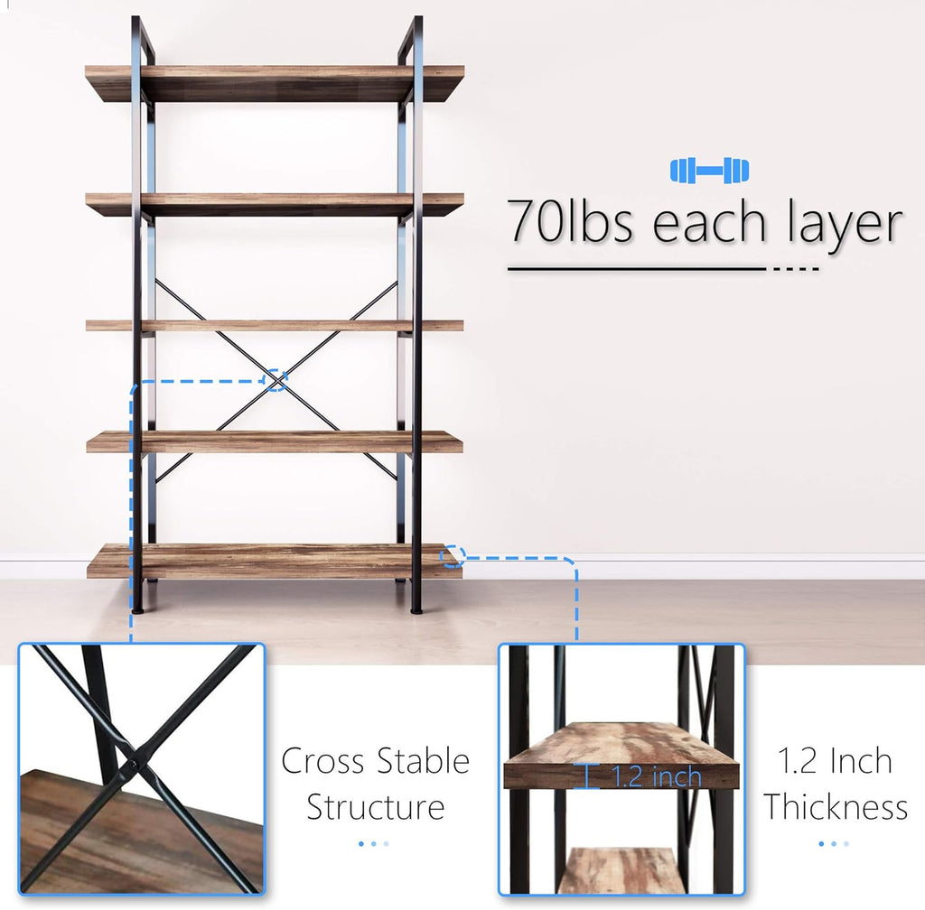 Vintage Brown 4-Tier Metal and Wood Bookshelf F16114