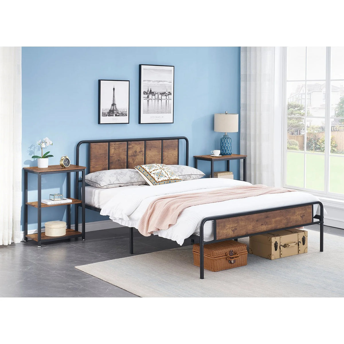 Brown 3-Tier Open Shelves Nightstand, Set of 2 F851793