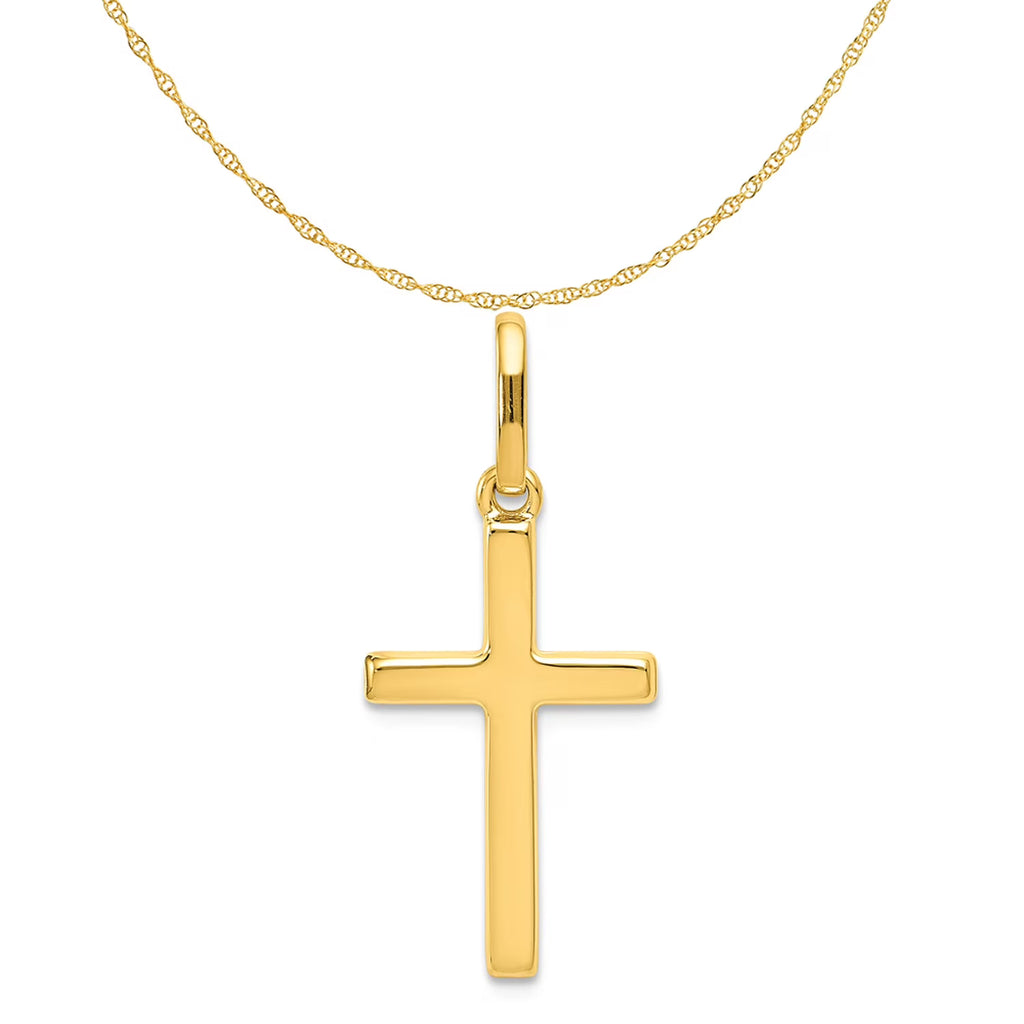 14K Yellow Gold Hollow Cross Pendant Charm with Rope Chain Necklace 20'' T506762