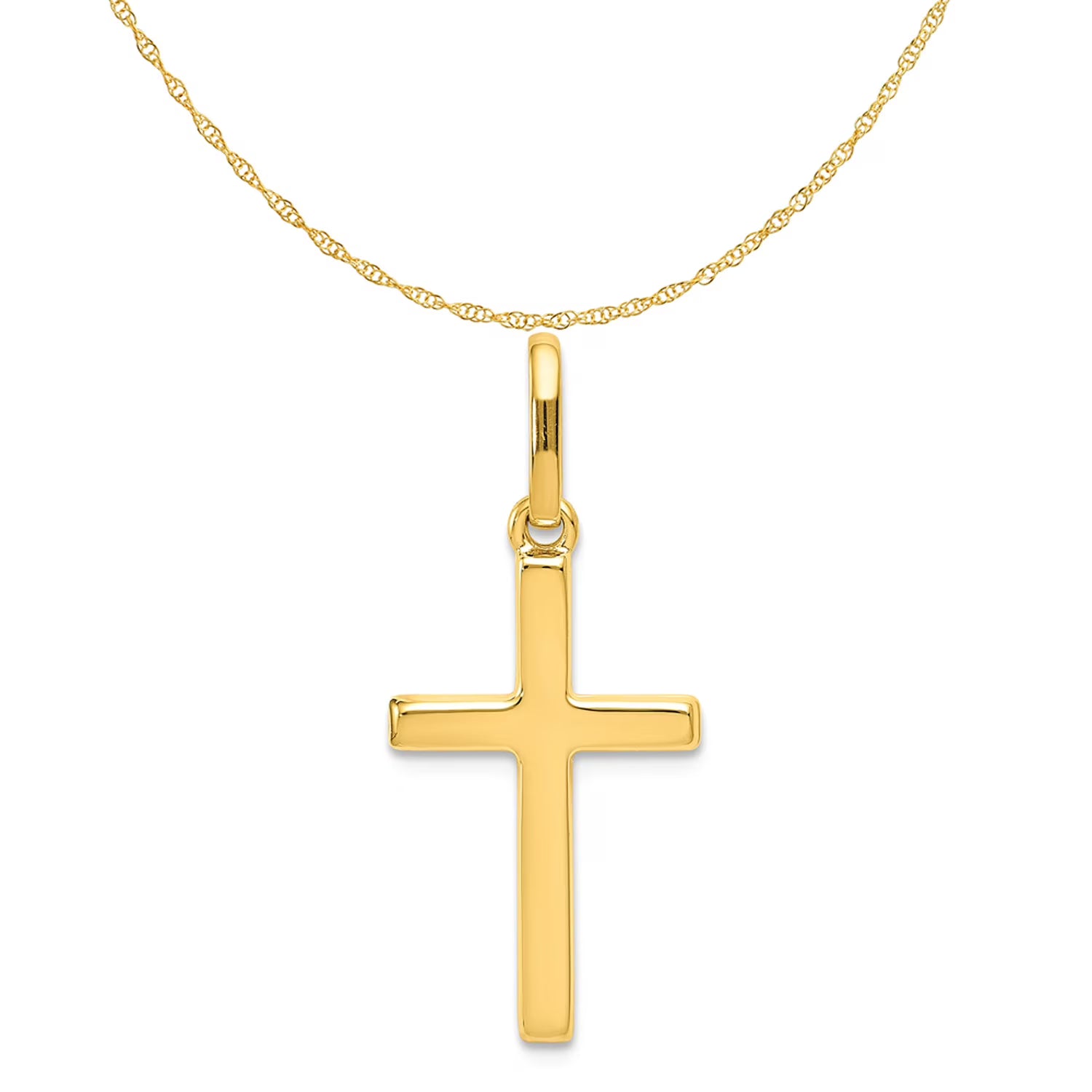 14K Yellow Gold Hollow Cross Pendant Charm with Rope Chain Necklace 20'' T506762