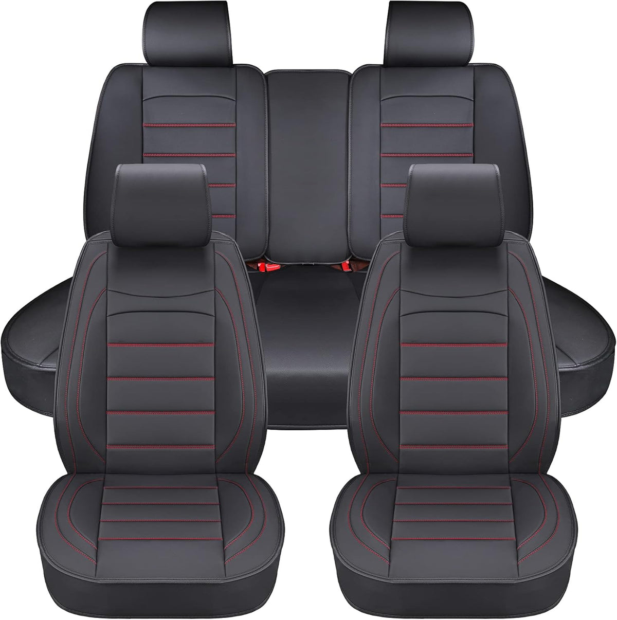 Black 2Pcs Waterproof Leatherette Car Seat Covers Y95814