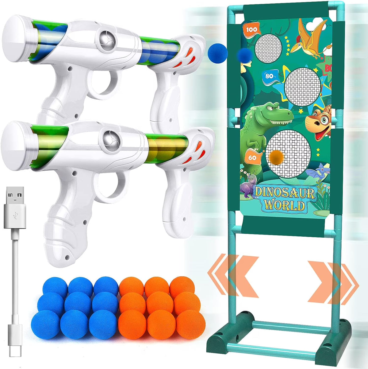 2 Blaster Gun with 18 Foam Balls and Moving Shooting Target M7464