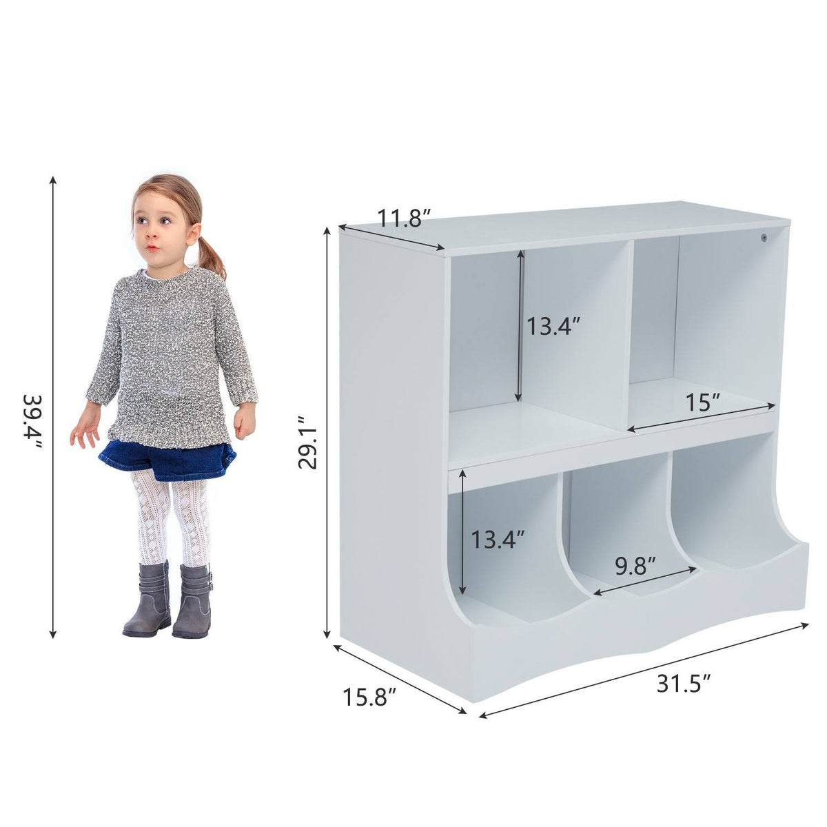 Kids Multi-Bin Storage Organizer Cabinet Bookcase with 2 Shelf and 3 Bin Cubby Unit N3334