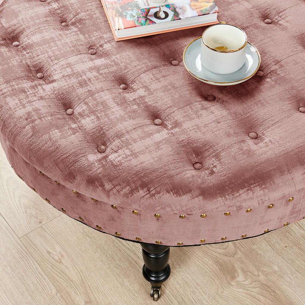Textured Velvet Round Ottoman J43689