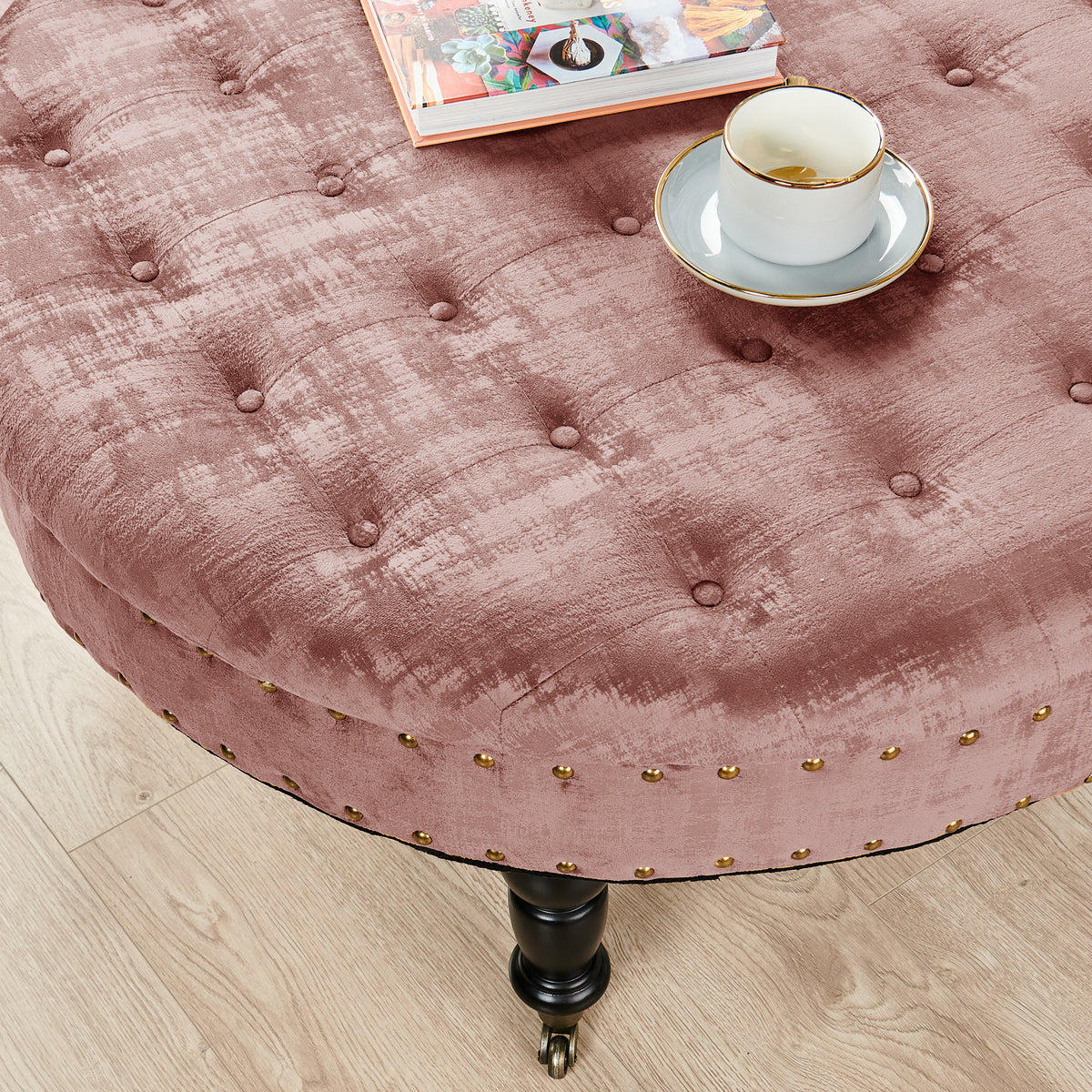 Textured Velvet Round Ottoman J43689