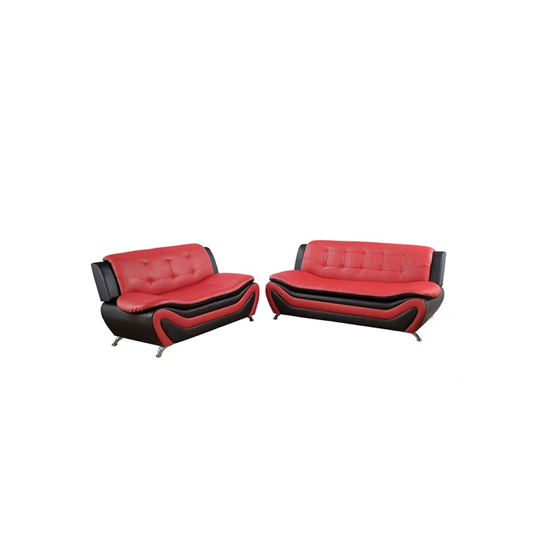 2 Piece Set Faux Leather Black & Red V5718