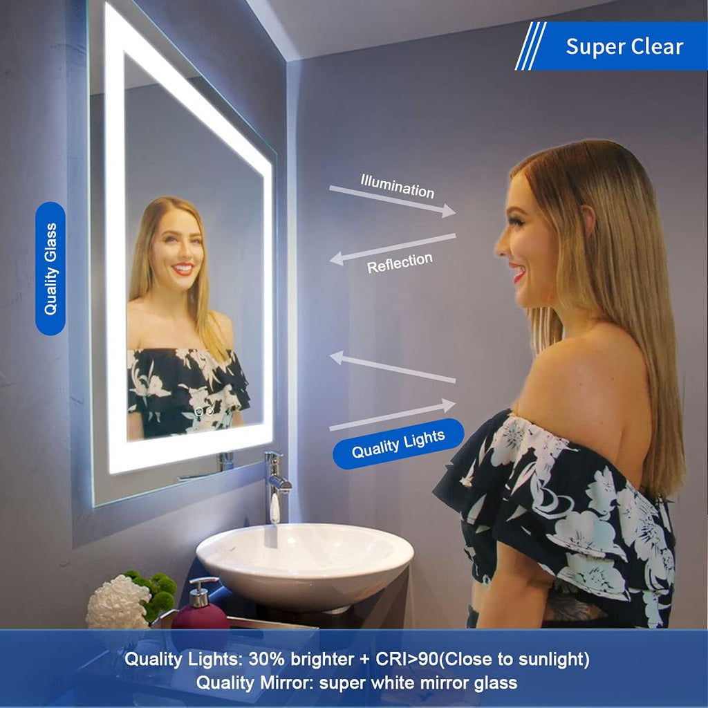 60 x 36 Inch Illuminated LED Bathroom Mirror with Smart Button, Anti Fog, Dimmable, Bluetooth Speakers V453047