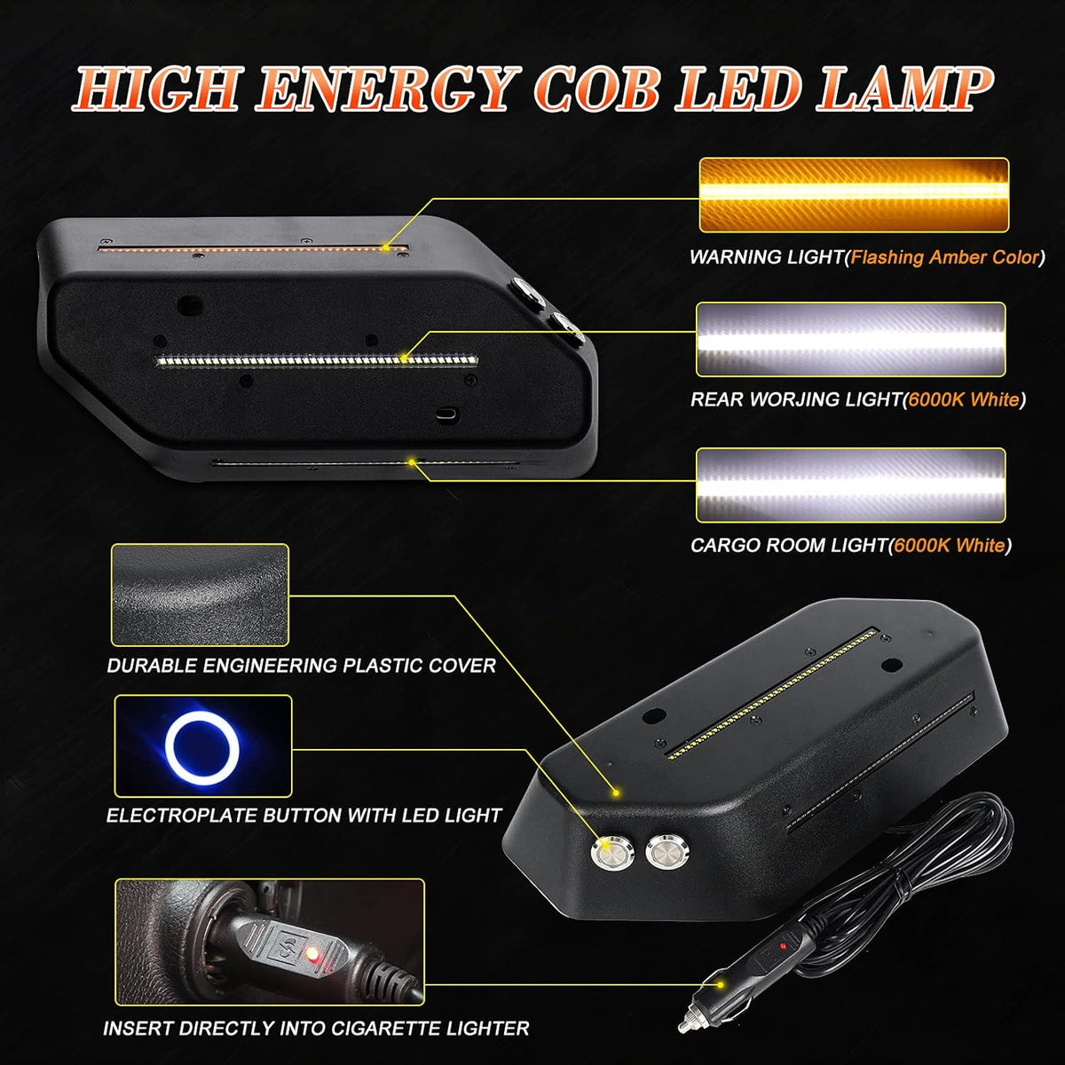 LED Trunk Rear Light Rear Glass Lift Gate Dome Light Compatible with Jeep Wrangler JL JLU 2018 2019 2020 LED Cargo Light with White light and Flash Amber Warning Light P152