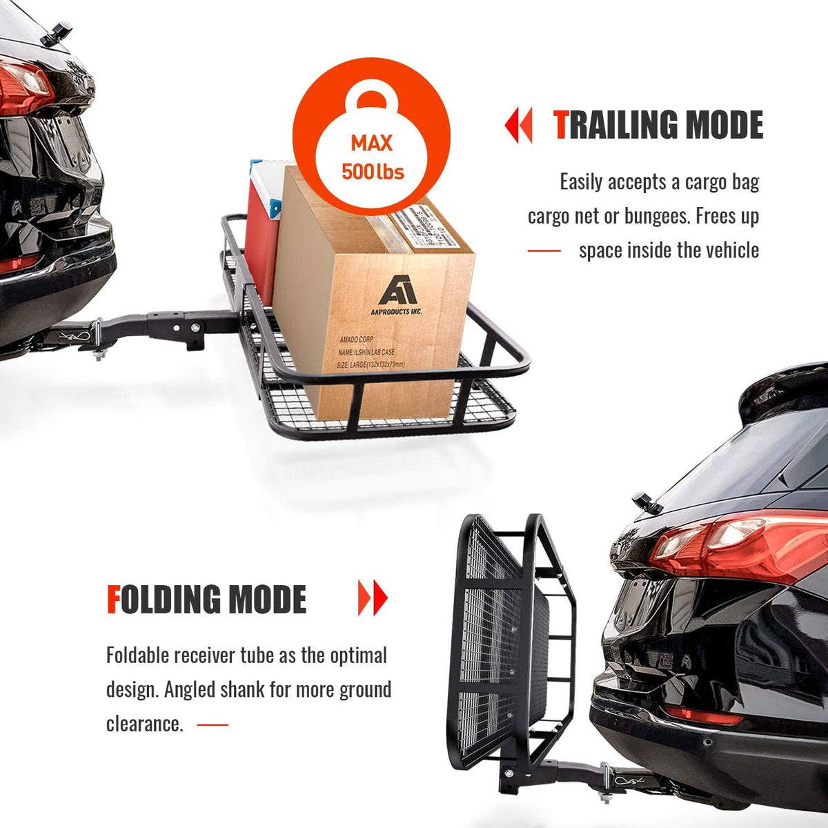 Hitch Mount Folding Cargo Carrier with Cargo Net, 500 LB Max Capacity J496565