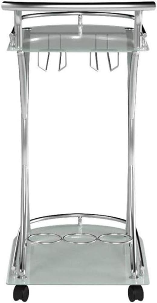Chrome and White Serving Cart with 2 Frosted Glass Shelves L878592