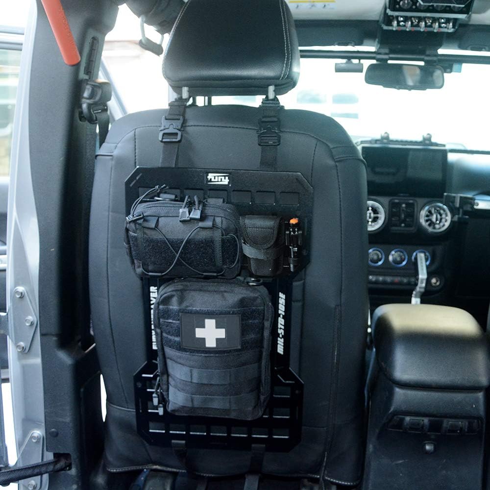 Tactical Rigid Aluminum Insert Panel with 2 Organizer Storage Bag, 1 Multi-Function Tool, 1 Flashlight and 5 Fastening Tape Modular Storage Platform Tool Seat Cover Storage MOLLE Panel P101544