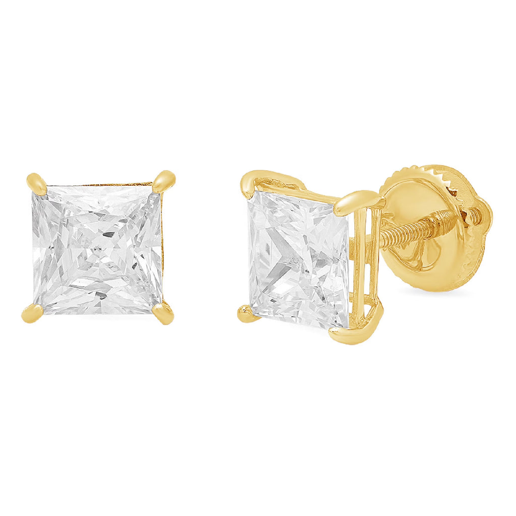 14k Yellow Gold Princess Cut Stud Earrings K956